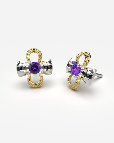 Raiden Bow and Knot Stud Earrings with Amethysts