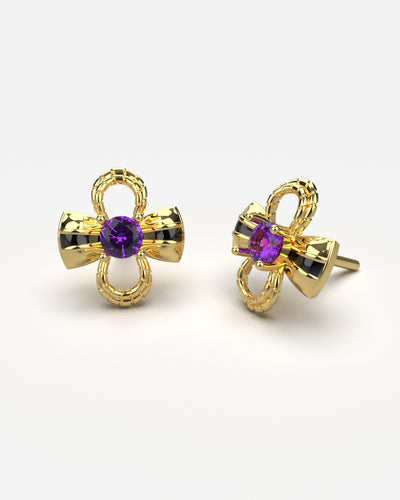 Raiden Bow and Knot Stud Earrings with Amethysts