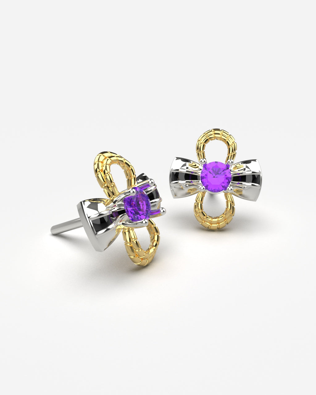 Raiden Bow and Knot Stud Earrings with Amethysts