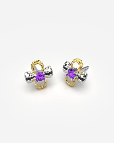 Raiden Bow and Knot Stud Earrings with Amethysts