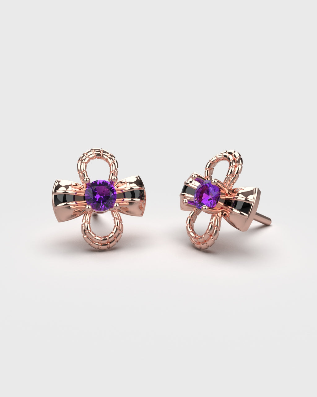 Raiden Bow and Knot Stud Earrings with Amethysts