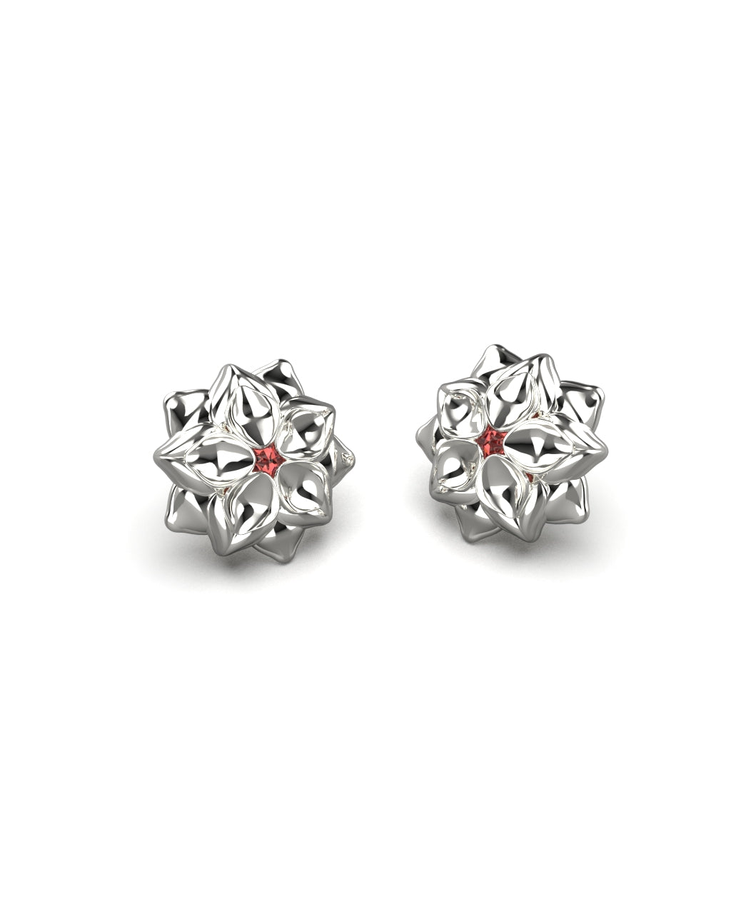 Long Knights Oath Flower Studs with Garnets -Genshin Impact